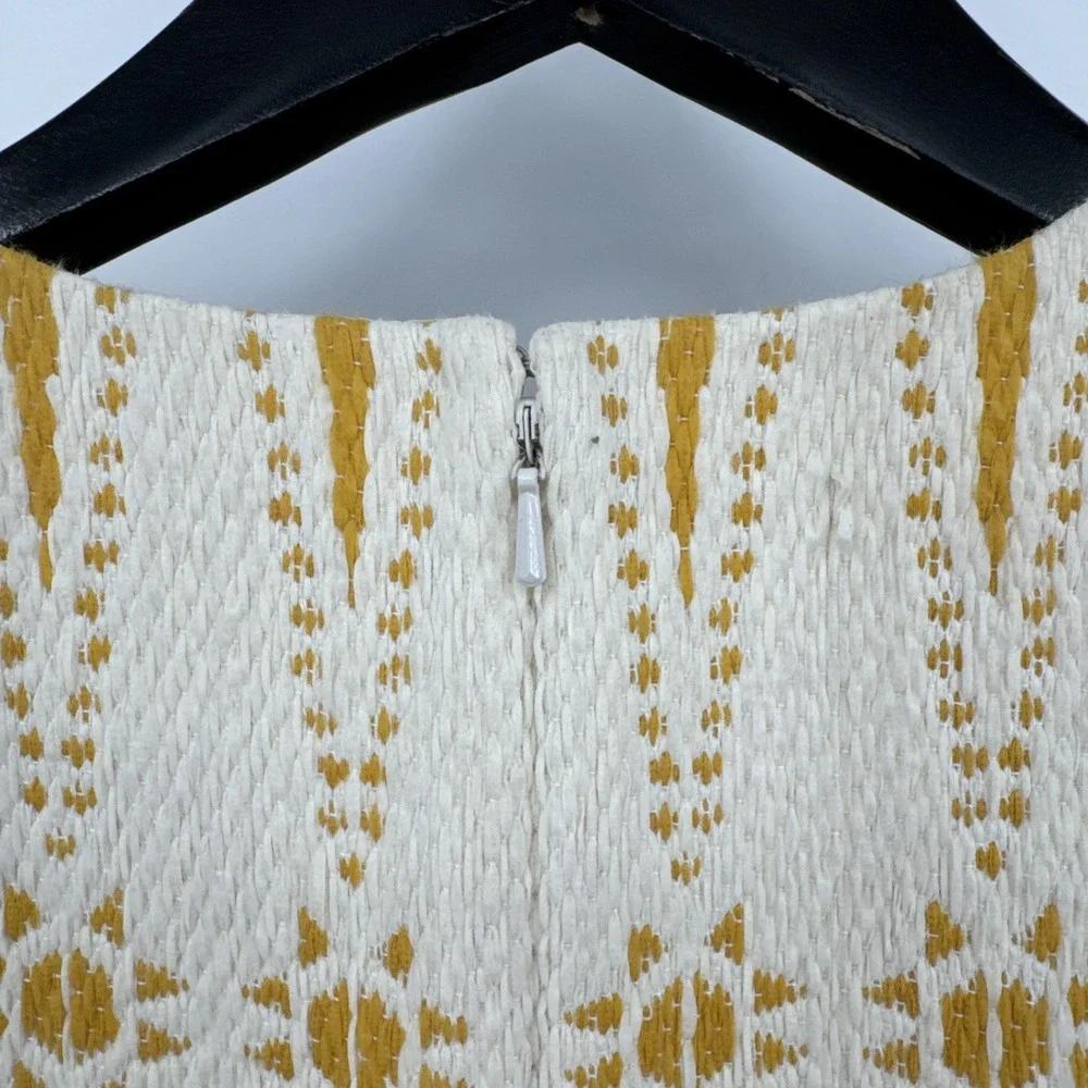 Tory Burch Sleeveless Cream and Mustard Patterned Shift Dress